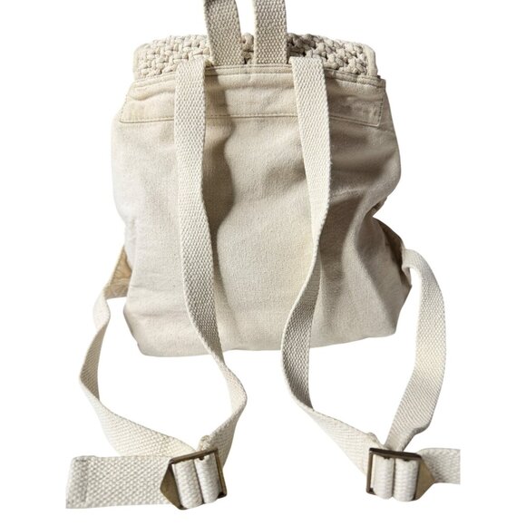 Handwoven Cream Boho Macrame Mini Backpack W/Adjust. Straps & Drawstring Closure
